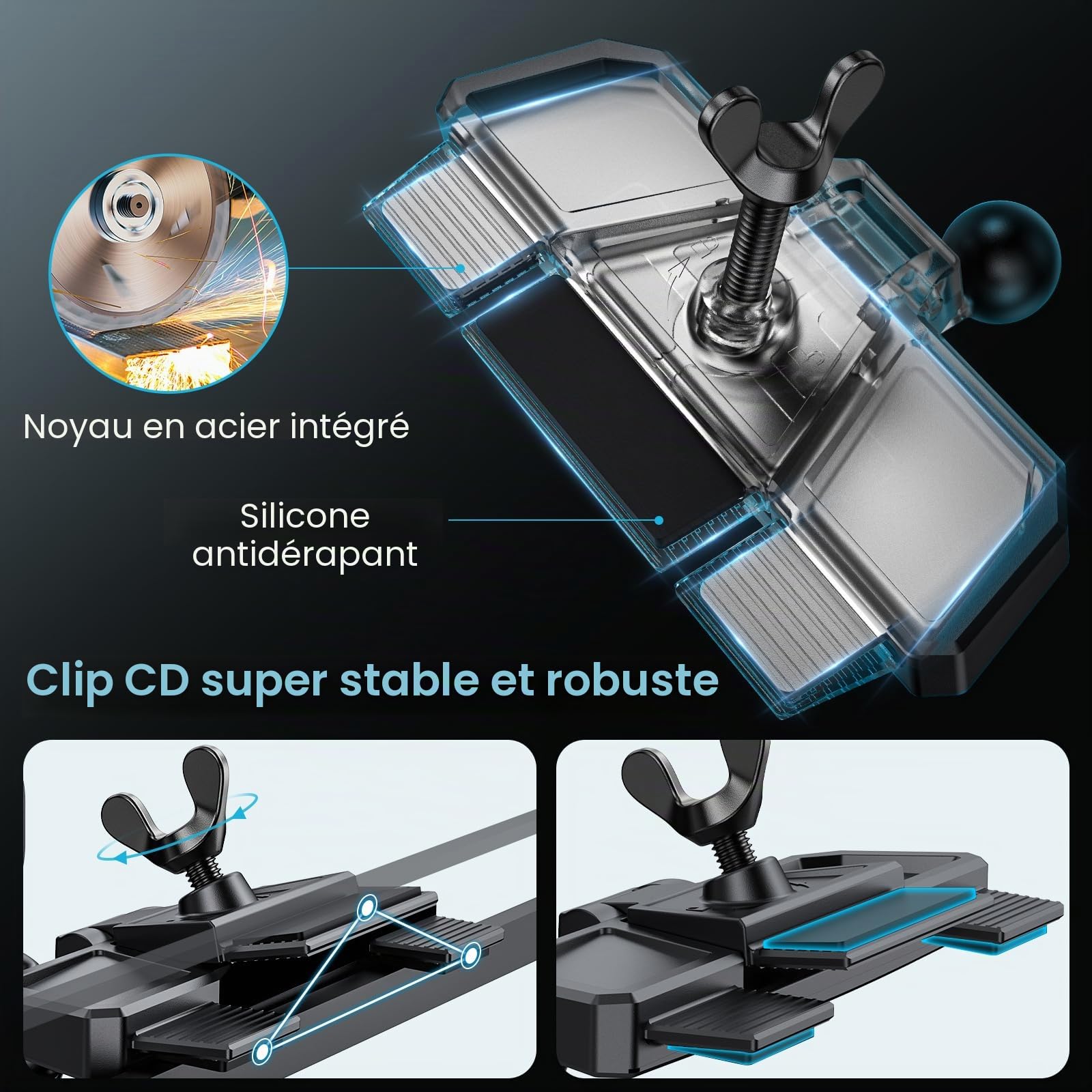 APPS2Car Support Téléphone Voiture avec Chargeur sans Fil 15W – Fixation Fente CD, Fermeture Automatique, Rotation 360°, Charge Rapide Compatible iPhone 16/15/14/13/12 Pro Max, Samsung Galaxy
