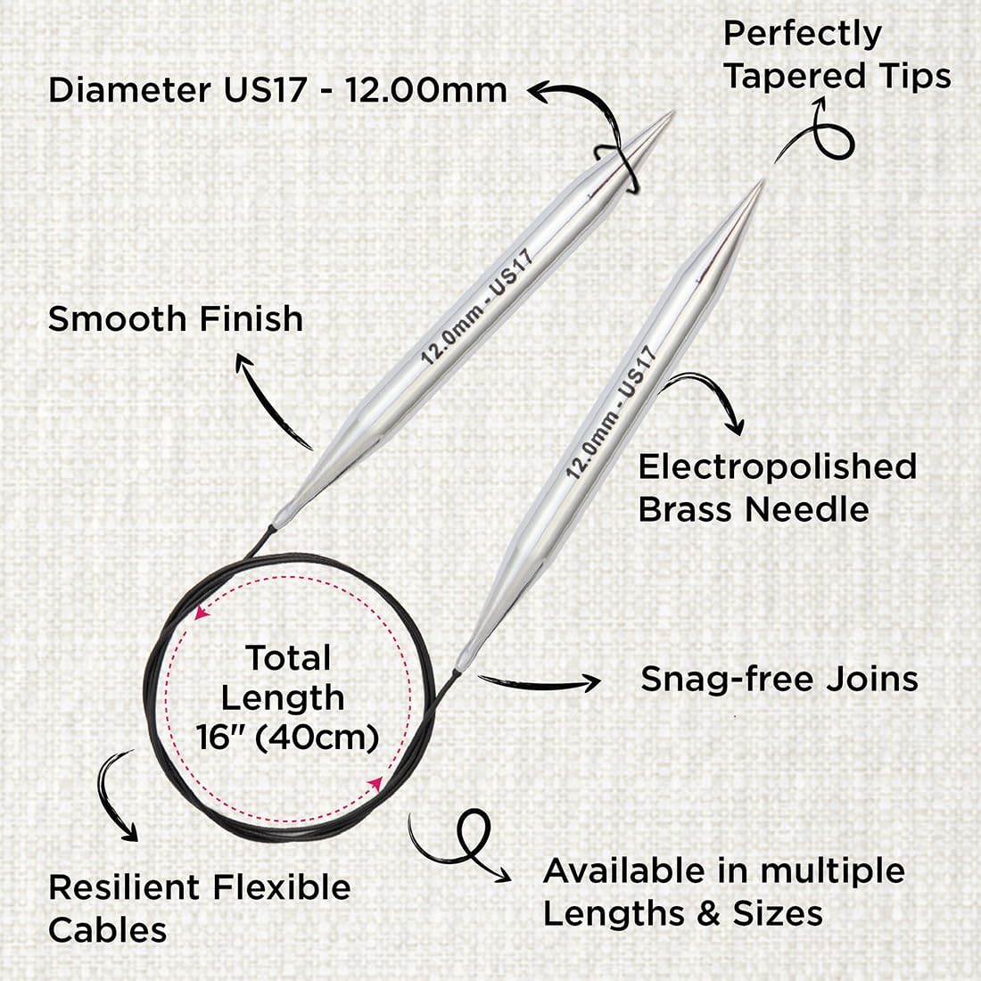 KnitPro Nova Fixed Circular Needles 16" (40cm) | US Size 17 (12mm)