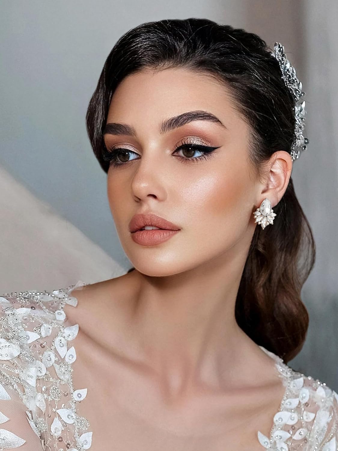 SWEETV Sparkly Cluster Rhinestone Earrings for Women, Fancy Crystal Wedding Bridal Stud Earrings for Brides,Bridesmaid, Prom Formal Vintage Party Jewelry Gifts - Image 3