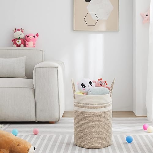 Miniatura 4 de VIPOSCO Cesta alta para ropa sucia, cesta de almacenamiento de cuerda tejida para mantas, juguetes, ropa sucia en la sala de estar, baño,