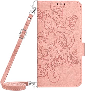for INFINIX HOT 60i 5G Case,Embossed Flower PU Leather Wallet Case with RFID Protection Card Holder Rose Pattern Design Shockproof Cover Flipcase for INFINIX HOT 60i 5G, Rose Gold