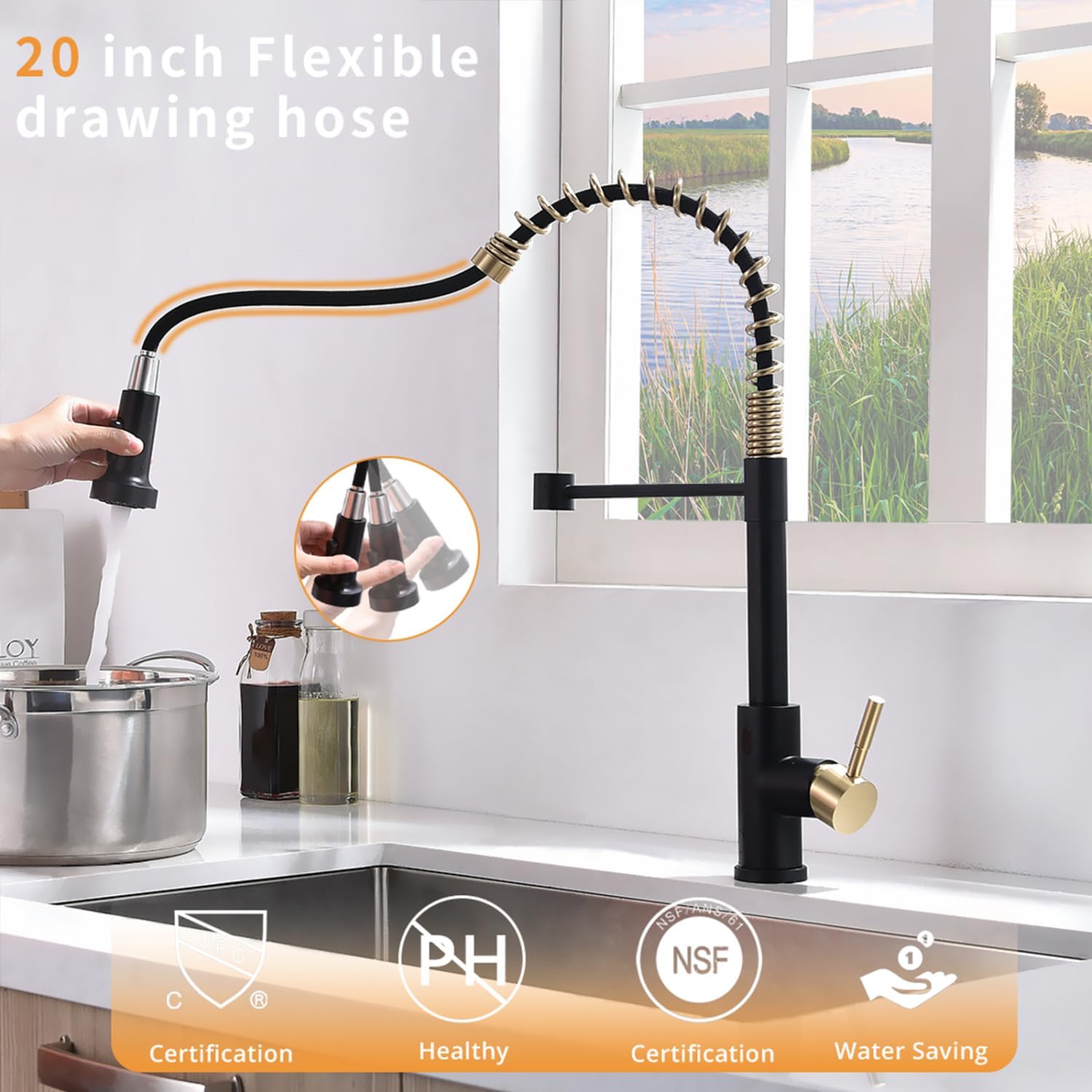 Touchless Kitchen Faucet, Hands Automatic Smart Kitchen Faucet Black Smart Kitchen Faucet