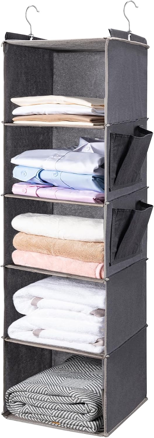 BOOMIBOO Hanging Closet Organizer 5-Shelf with 2 Side Pockets