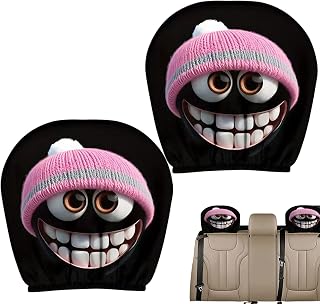Funny Car Headrest Covers, Auto Interior Decorations, Vehicle Head Rest Covers, for Car Owners SUVs RVs Drivers Travel Enthusiasts Daily Commuting Road Trips Family Rides