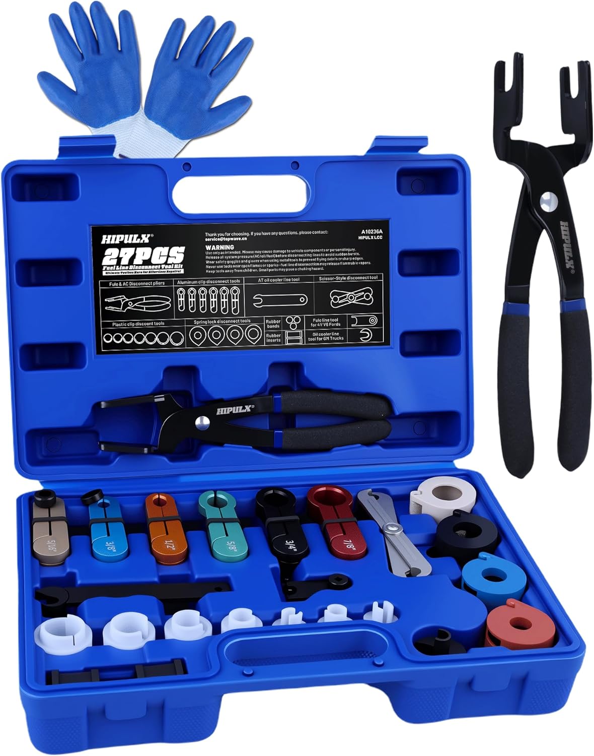 28-Piece Fuel Line Disconnect Tool Set - Complete Kit for AC, Transmission Oil Cooler & Spring Lock Couplings - Quick Disconnect Tool Set for GM Trucks & Ford 4.0L V6, Scissor Pliers & Case