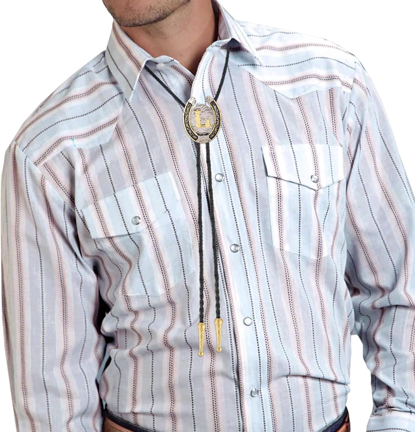 HUABOLA CALYN Gold Bolo Tie for Men- Golden Initial Letter ABCDMJR to Z Native American Western Cowboy Bolo Tie for Women - Image 4