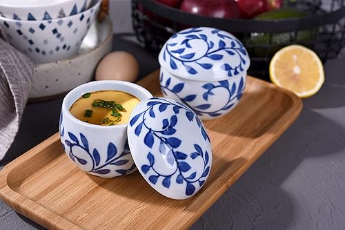 Miniatura 4 de Cinf Juego de 2 ollas japonesas de 6 onzas con tapa para cocina de vapor, cuencos de cerámica para sopa, tazones para crema de huevo y verduras