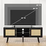 Rattan TV Stand for TVs up to 55'', Modern Entertainment Center with 2 Doors and 2 Open Shelves, Boho Media TV Console for Living Room, Farmhouse Console Table, Black