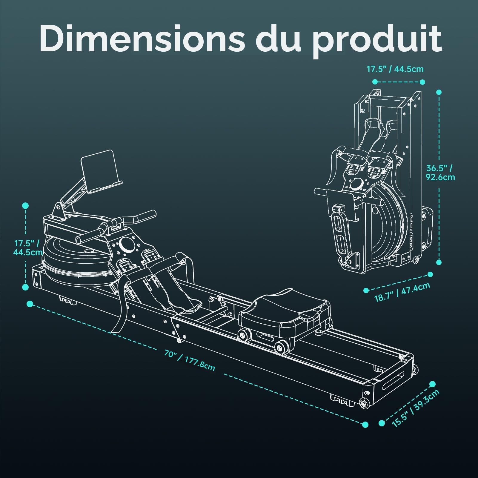 PASYOU Rameur pour la Maison en chêne, rameur d'eau Pliable avec écran Bluetooth et 30 Jours d'abonnement Kinomap Gratuit, rameur avec Support de Tablette réglable, Charge maximale 150 kg PW60