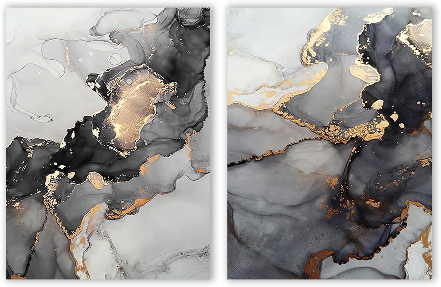 Print on Canvas Black and Gold Marble Wall Decor Gray Abstract Canvas Painting Wall Art Nordic Print Scandinavian Room Decor Picture Unframed (16x24inchx2 Unframed)