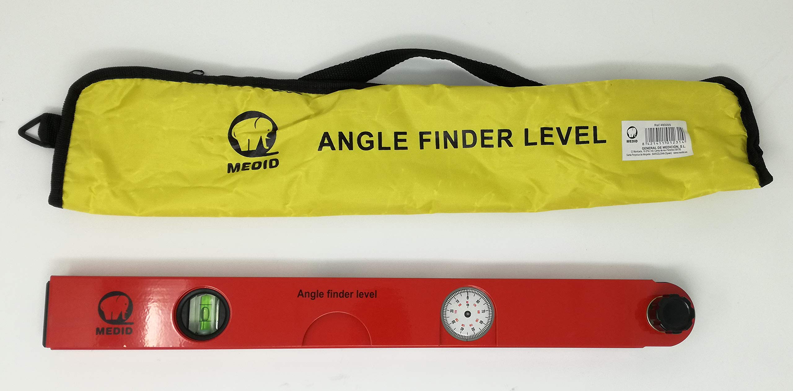 Medid MD/480000 Escuadra aluminio analógica, rango de medición de 0-220 grados, nivel analogico buscador de angulos, medidor de angulos de Precisión 0,5 grado