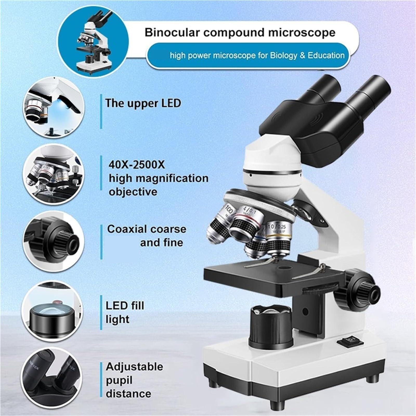 microscopio, Microscopio, Alcance Binocular 40x-2000x HD Herramienta Óptica De Laboratorio Inspección para Adultos