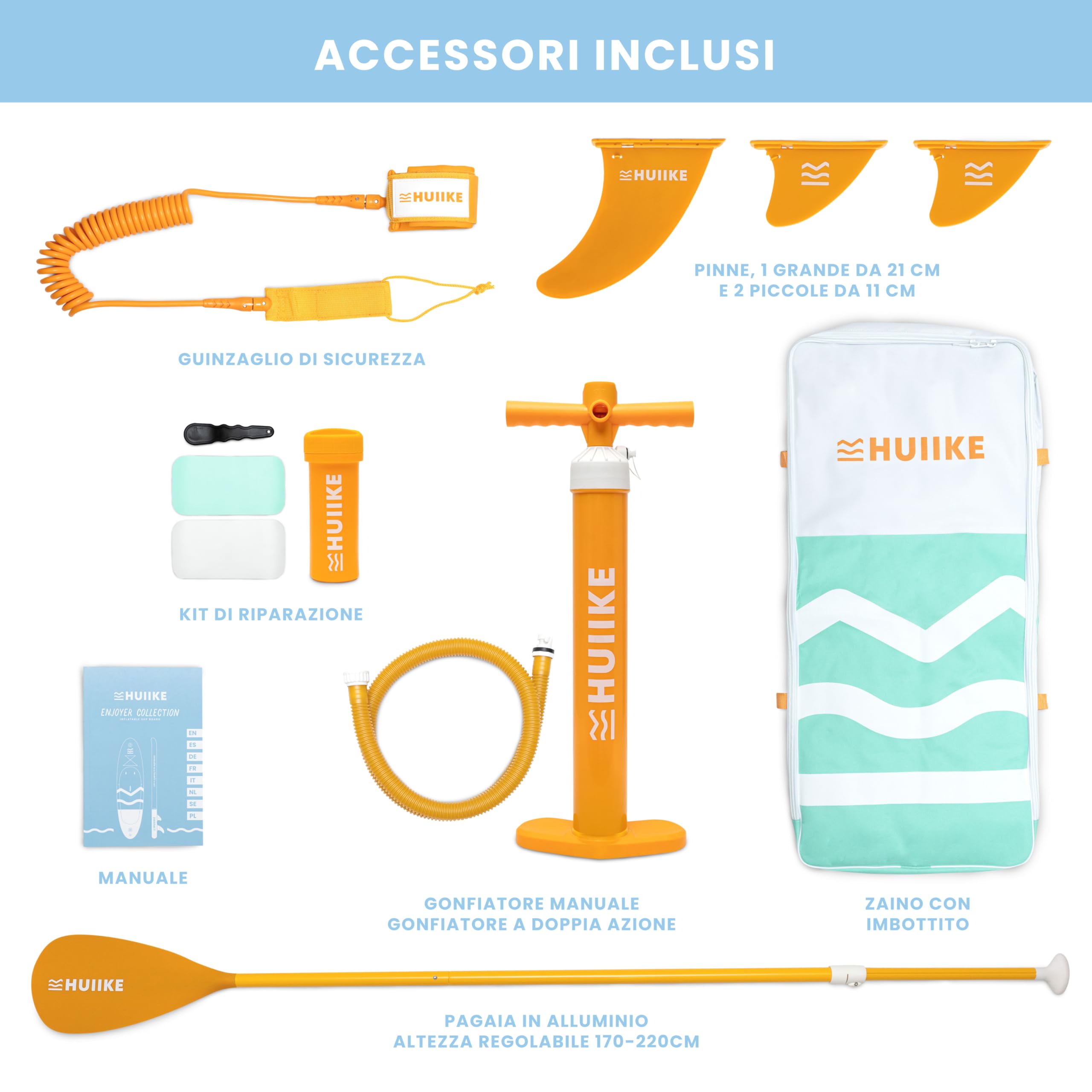 Tavola Sup Gonfiabile Adulti con Accessori Premium - HUIIKE | Stand Up Paddle Board Gonfiabile con Grande Stabilità | Tavola da Sup | Tavole Gonfiabili 2 Posti