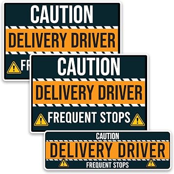 Caution Frequent Stops Delivery Driver Car Magnet Decal, 3 Pack, 8x12 in