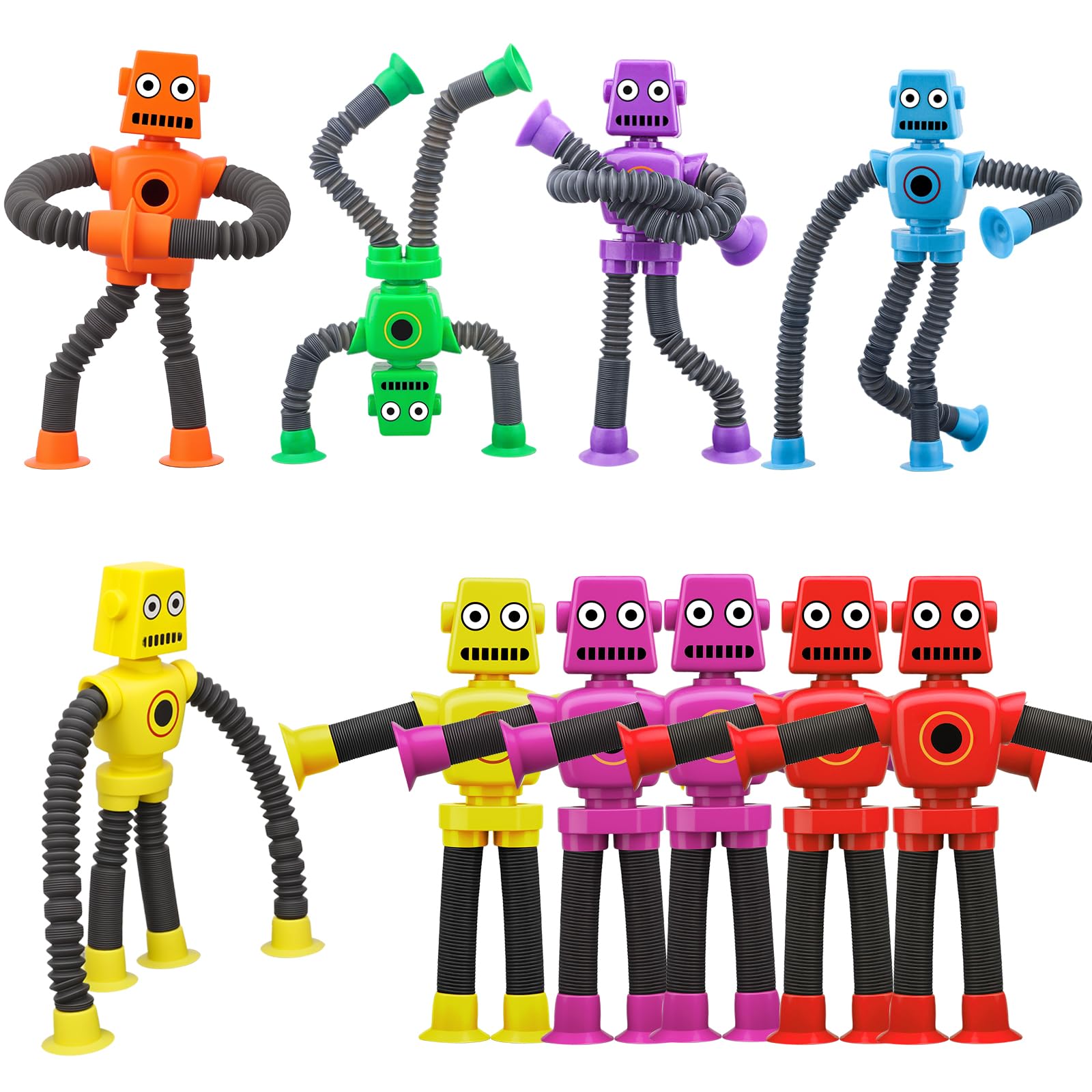 10 PCS Roboter Saug Fidget Spielzeug für Kind Erwachsener, sensorische Bad Spielzeug Saug Cup elastische Twist Roboter für Baby Kleinkind, Angst beschäftigt Party Gunst Geburtstagsgeschenk