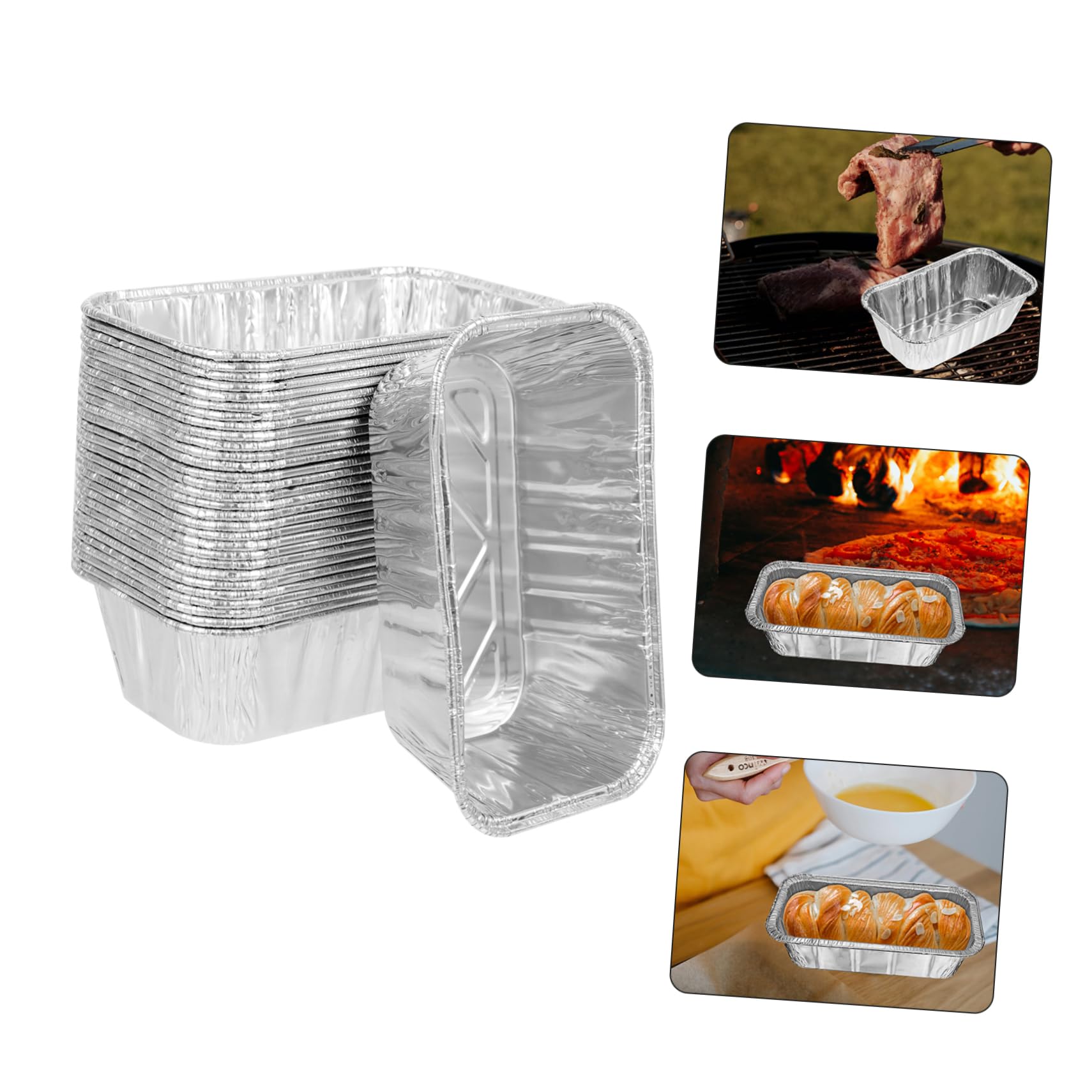 KICHOUSE 30 Stück Alufolienbehälter 430 Ml Hitzebeständig Stapelbar Aluminium Folienboxen zum Backen Grillen und Aufbewahren von Lebensmitteln Haushalts Back und Grillzubehör ohne Deckel