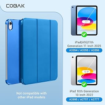 CoBak Case for iPad (A16) 11th Generation 11 Inch 2025, iPad 10th Generation 10.9 inch 2022, Slim Stand Protective Cover with Hard PC Translucent Back Shell Cover, Support Touch ID, Ocean Blue