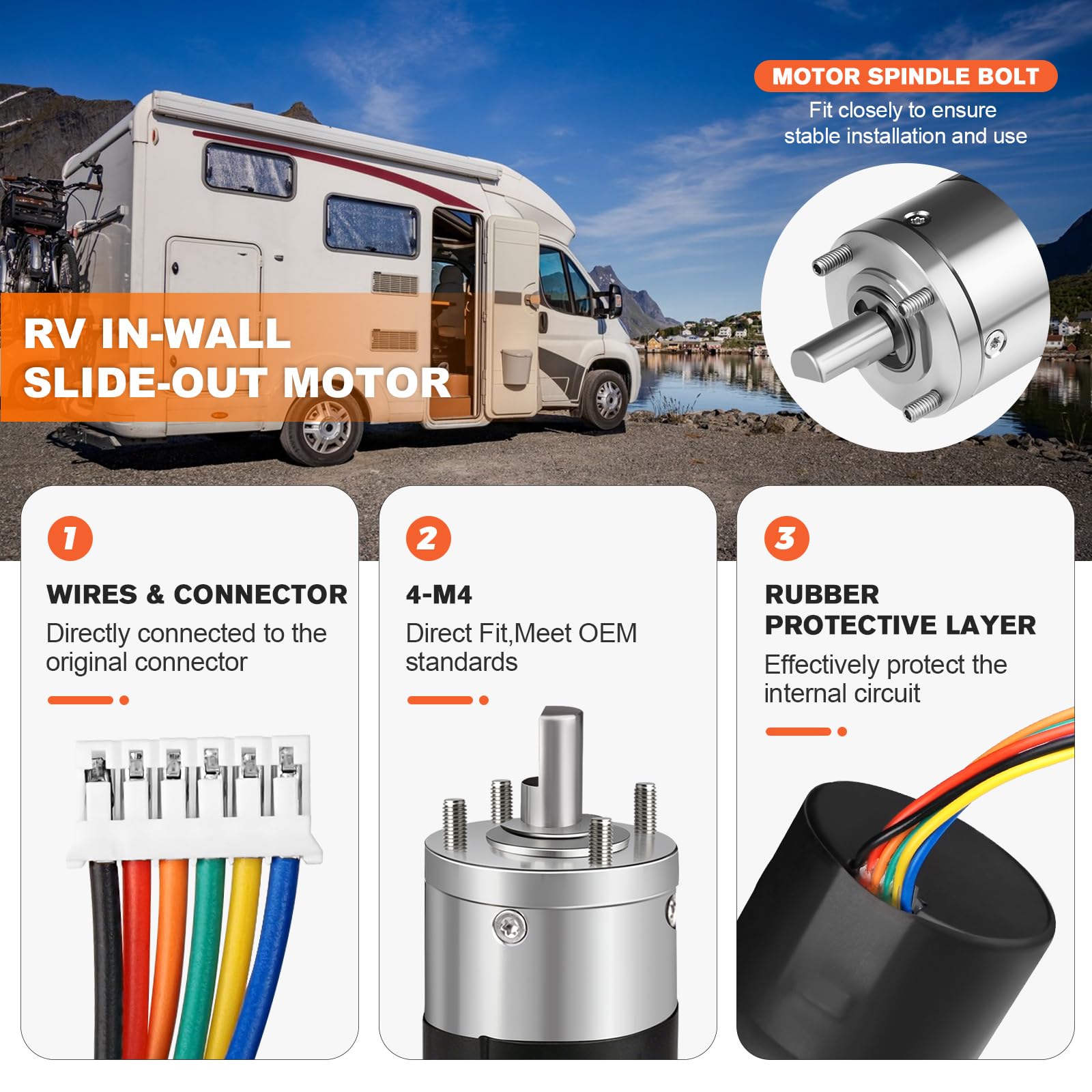 Beaquicy 236575 Moteur coulissant mural de rechange pour système coulissant mural Lippert Schwintek IG-42 10 mm pour remorque de voyage et camping-car Moteur coulissant à couple élevé 300:1, 12 V CC