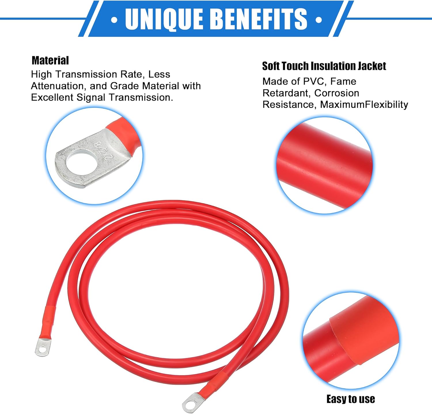 1 Pair Copper Battery Inverter Cables, 2 AWG Gauge 7ft Battery Cable Universal for Car Vehicle RV Solar Application Durable Pure Copper Black Red with 3/8" 5/16" Ring