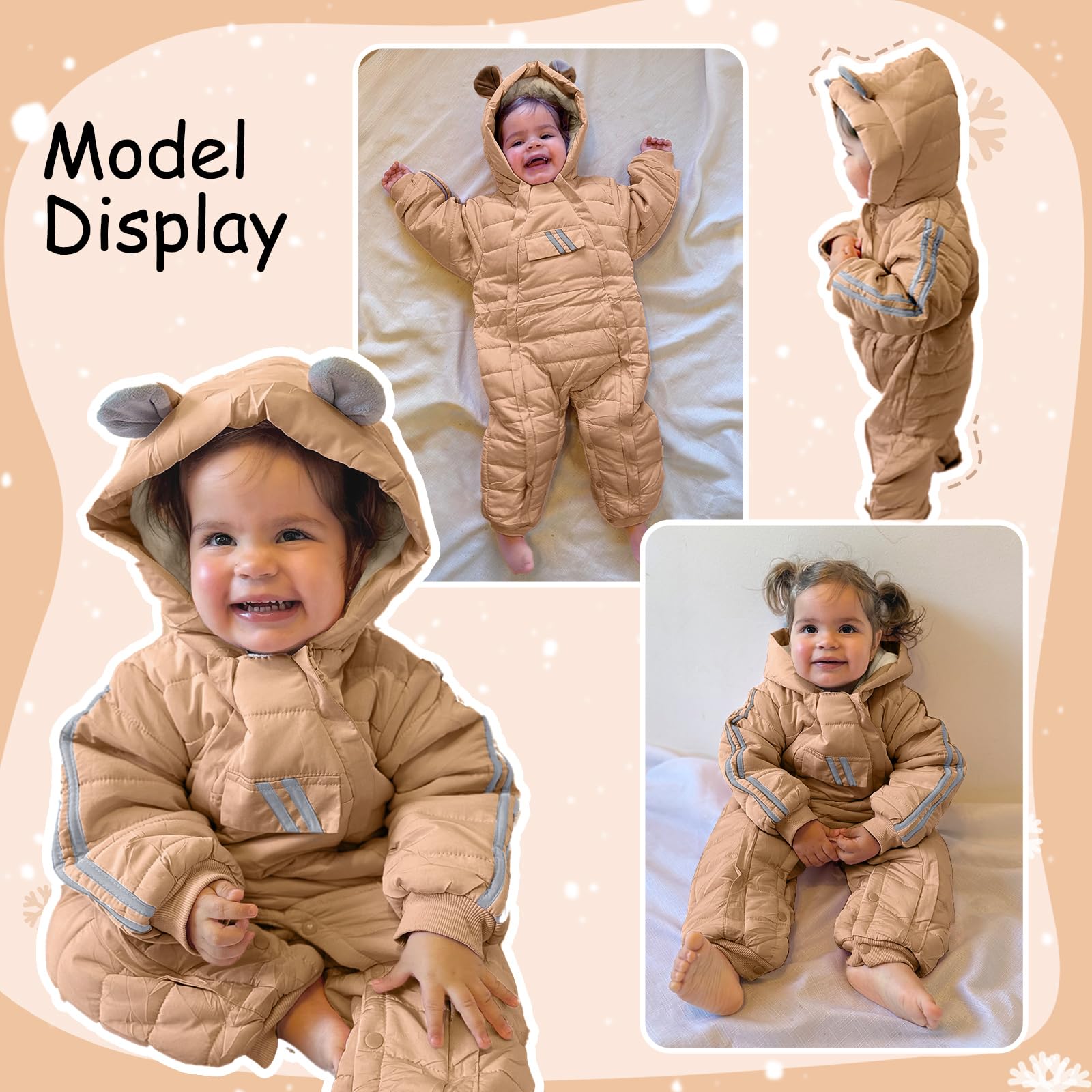JiAmy Combinaison de Neige pour Bébé Garçons Filles, Barboteuse hiver Double fermeture éclair Grenouillère à Capuche Chaud Tout-petit pour 3-24 mois