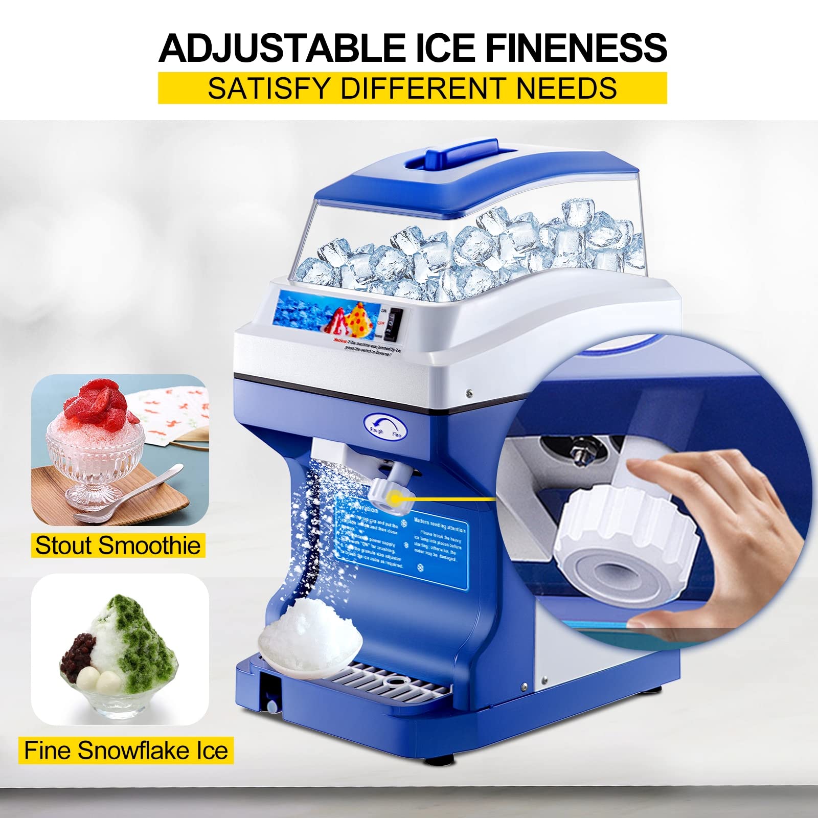 Macchina elettrica per tritaghiaccio per tritaghiaccio Cono di Neve Ghiaccio congelato per tritare Granite Macchina per Catering Spessore Regolabile 441 libbre/H 320 Giri/min per Bar e Negozi commer