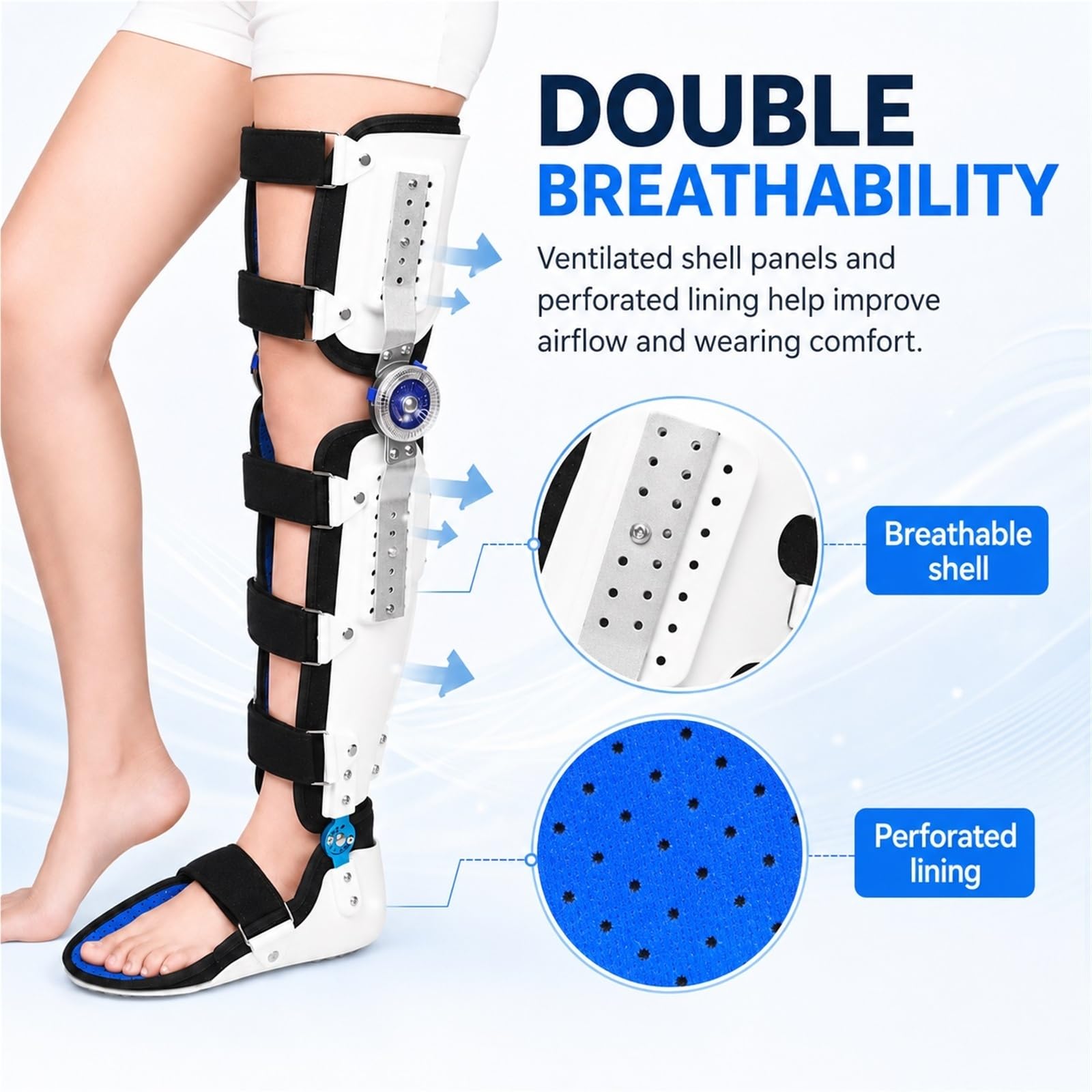 Rodillera Ortopédica Articulada Ajustable Inmovilizador de Pierna Completa Soporte para Fractura de Tibia y Lesión de Ligamentos Postoperatorio Transpirable y Cómoda(Izquierda)