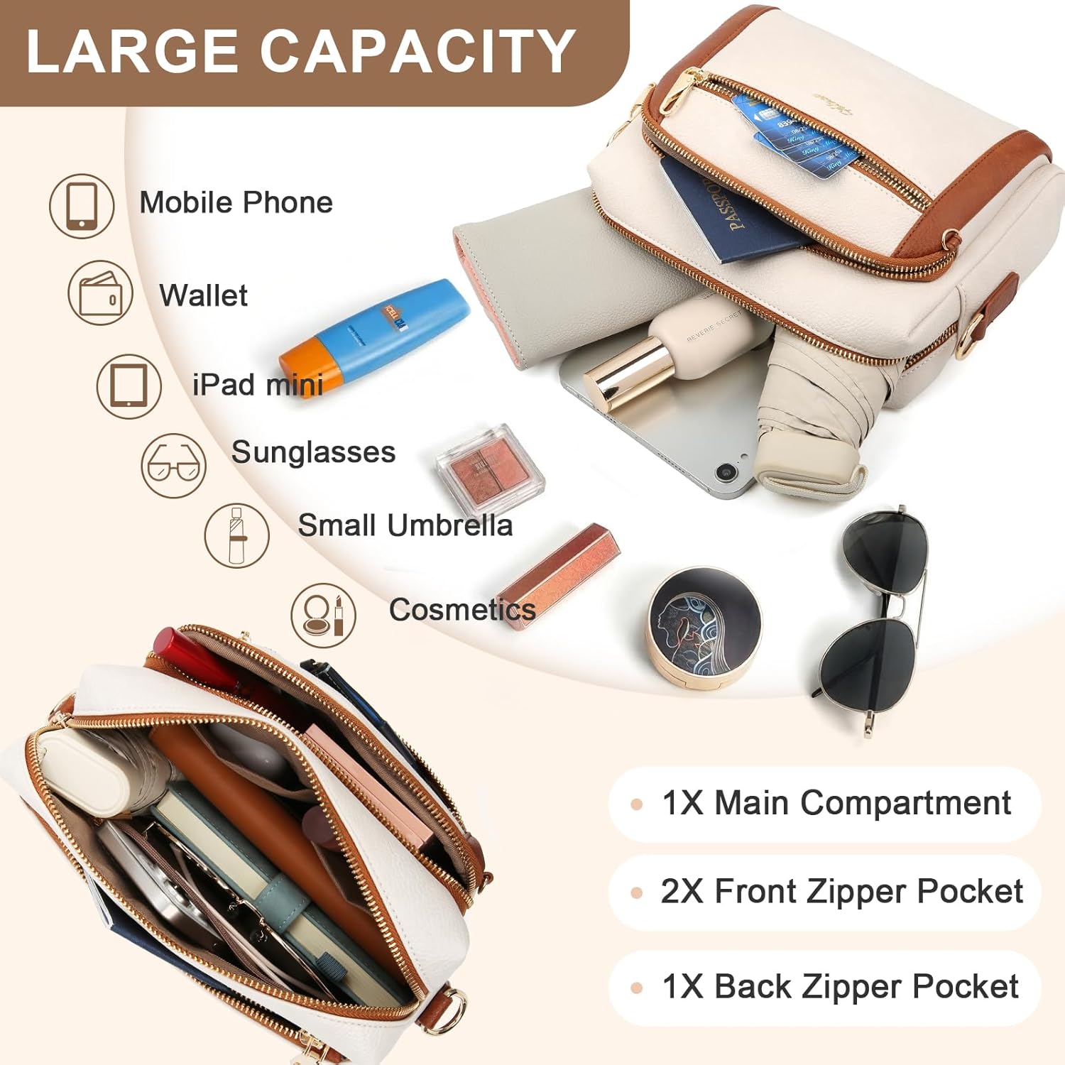 Small Leather Crossbody Bags for Women Anti theft Purses and Handbag Shoulder Hangbag with Wide Strap Tassel