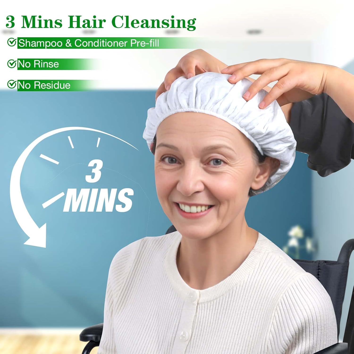 Shampoo Caps No Rinse, 6 Pack Waterless Shampoo Caps for Bedridden Patients and Elderly, Rinse Free Hair Washing Shower Caps for Post Surgery, Hospital, Camping - Image 2