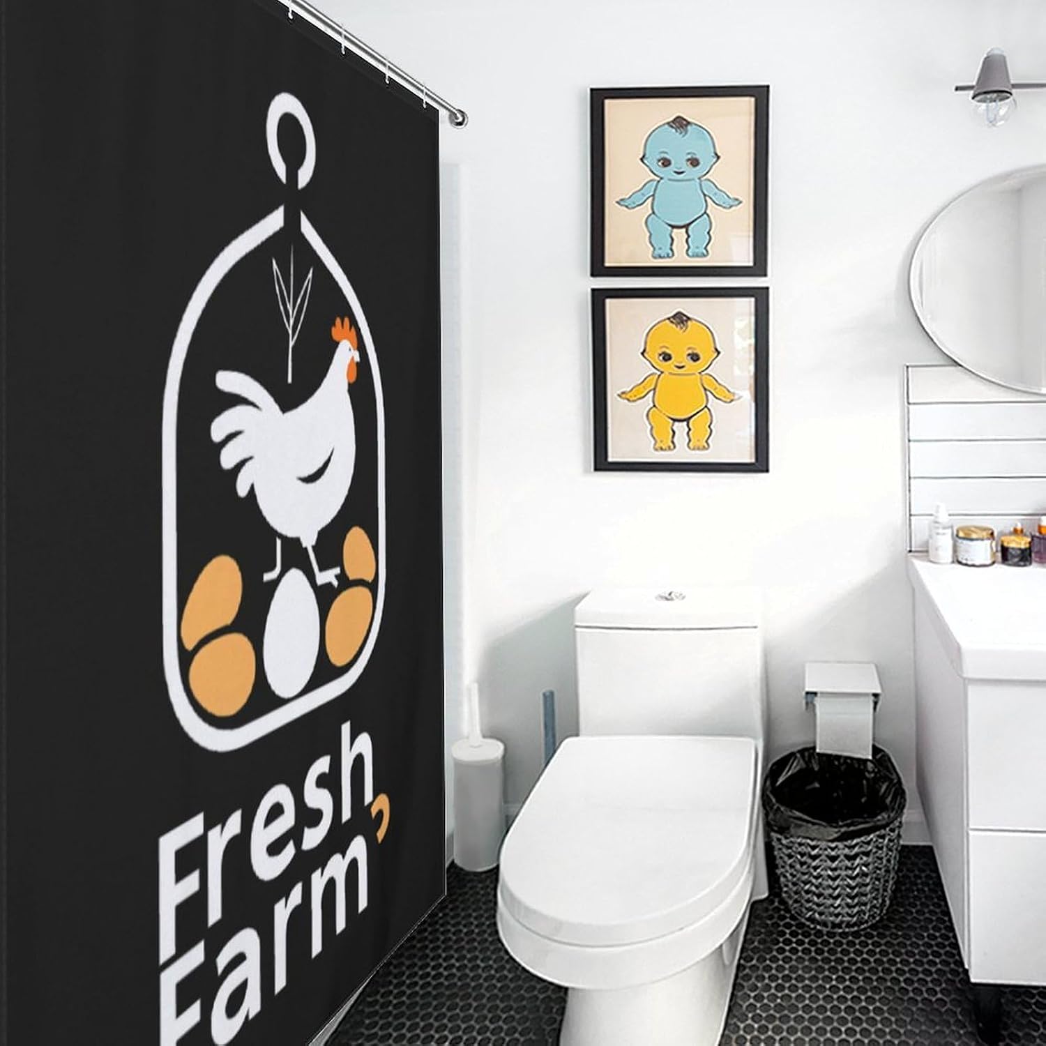 Farm Fresh Eggs Funny Shower Curtains Washable Bath Curtain Liner with Hooks for Bathroom Bath Tubs