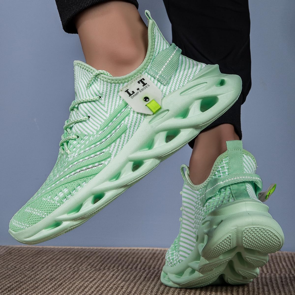 FUJEAK Mens Running Shoes Casual Slip On Tennis Walking Workout Hiking Athletic Gym Sneakers Non Slip Work Jogging Cushion Light Comfort Multi-Sport Versatile Shoes Emerald Green 9.5