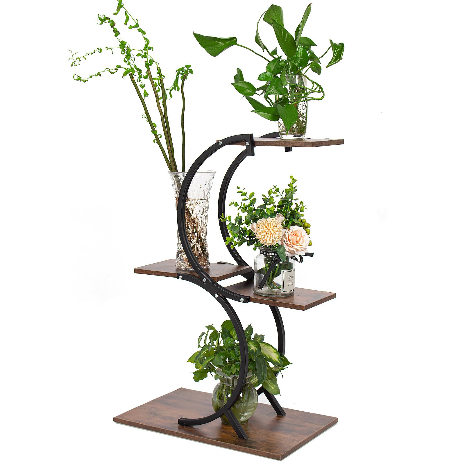 Todeco Porte plante interieur 4 Niveaux, Support plantes en Métal, étagère plante interieur support pot de fleurs pour Salon Balcon Jardin Bureau