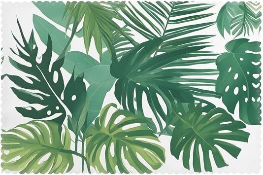 Tropical Leaves Prints Placemats Set of 6 for Dining Table in Home & Kitchen - Washable, Heat Resistant, Thick and Wear-Resistant