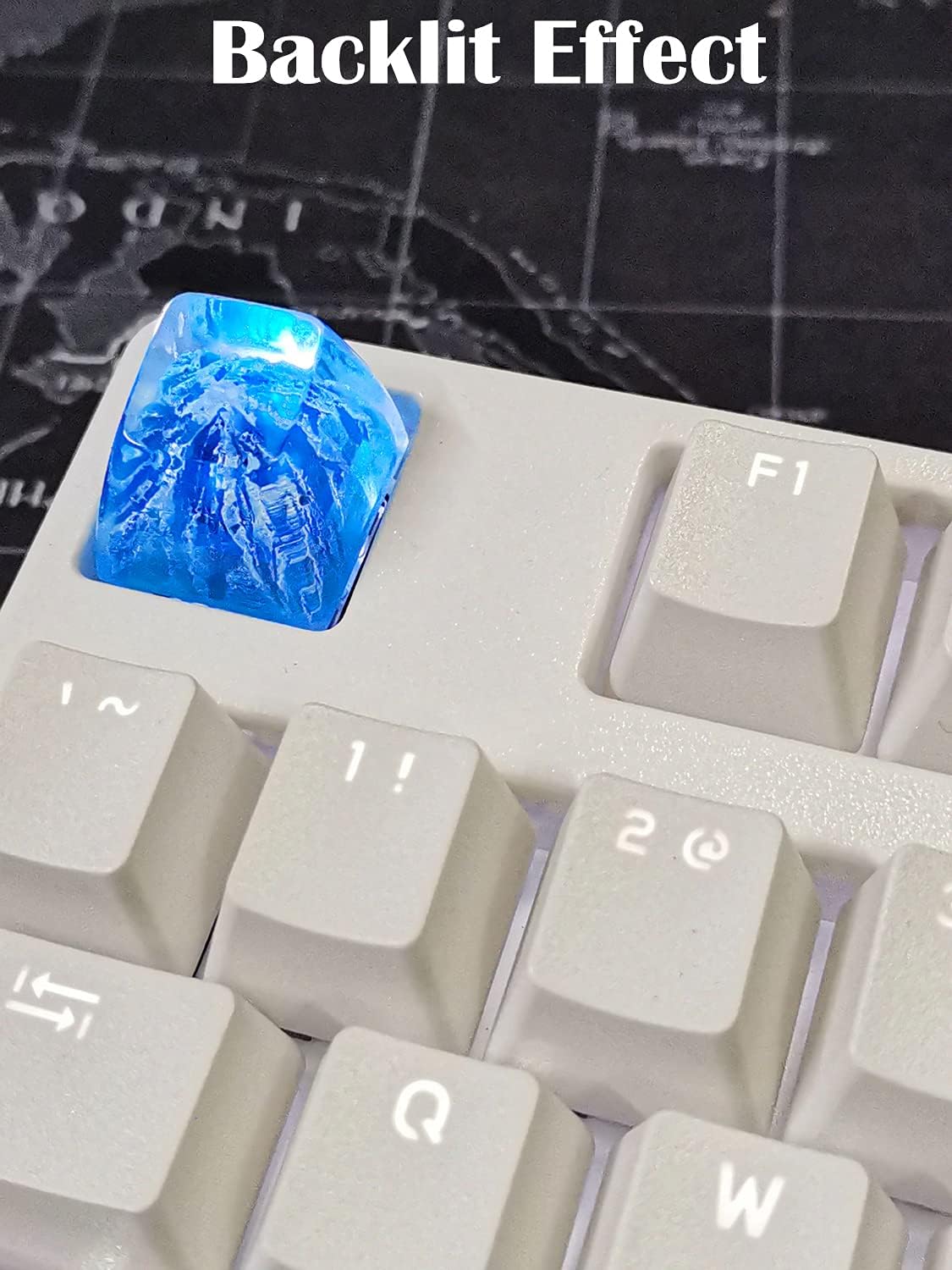 Handmade Mt .Fuji Backlit Resin Artisan Keycap R4/Esc Key Cap Shine Through Translucent SA Profile for Cherry MX Switch Gaming Mechanical Keyboard,Snow Mountain Under Blue Skies (Blue)