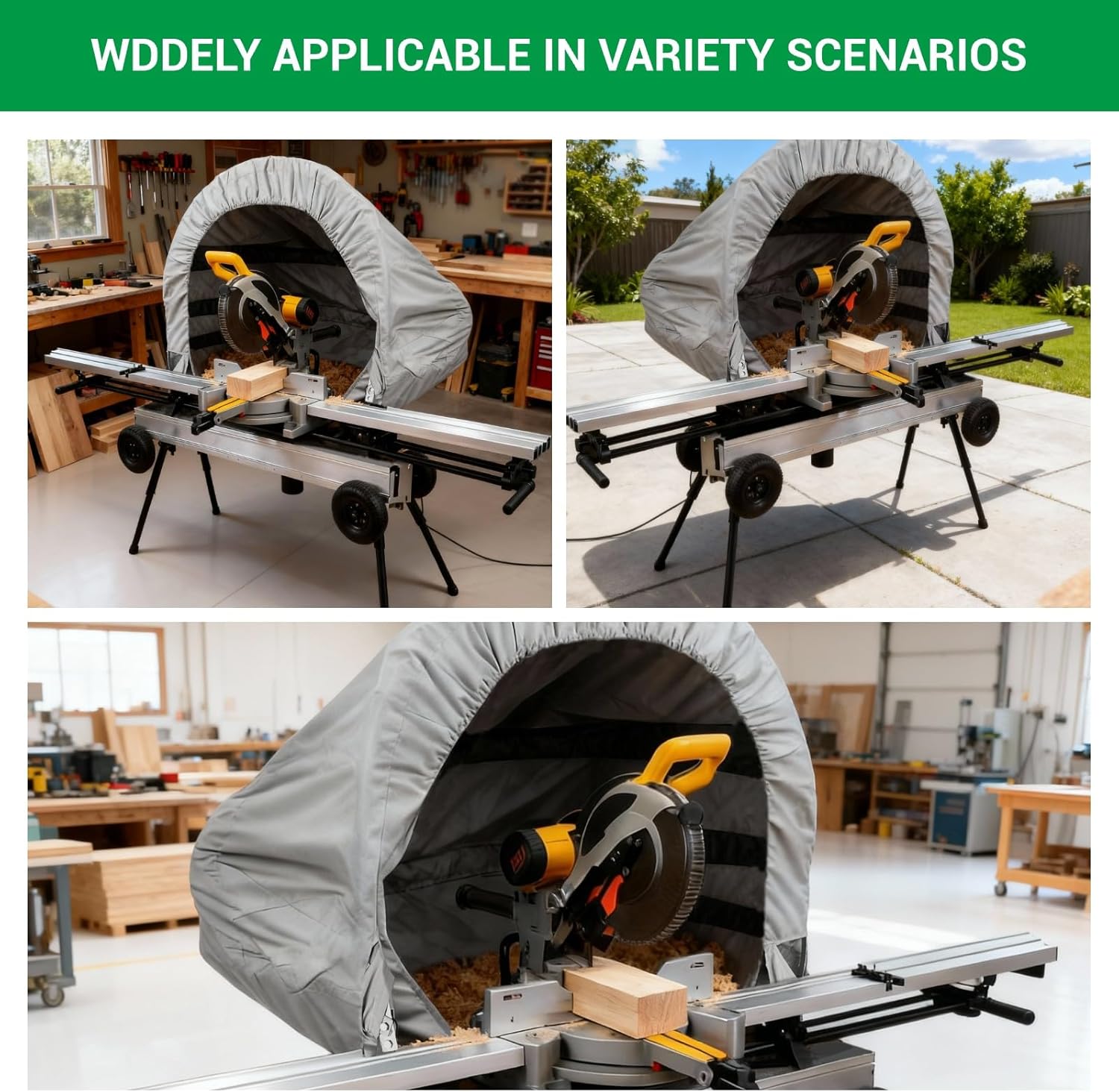 Table Miter Saw Collection Hood for Dust Solution, Heavy-Duty Oxford Fabric Foldable Dust Collector for Woodworking with Accessories and Storage Bag, Fits All Miter Saws, Silver