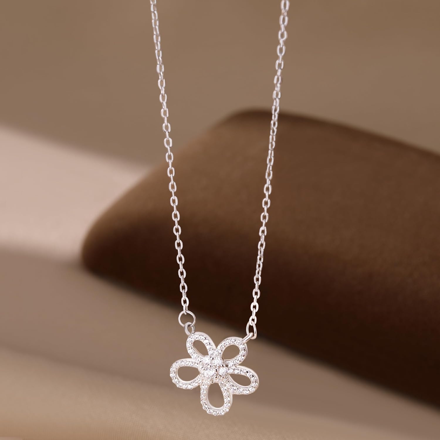 Reffeer Solid 925 Sterling Silver CZ Flower Necklace Chain for Women Teen Girls Flower Pendant Necklace Choker - Image 4