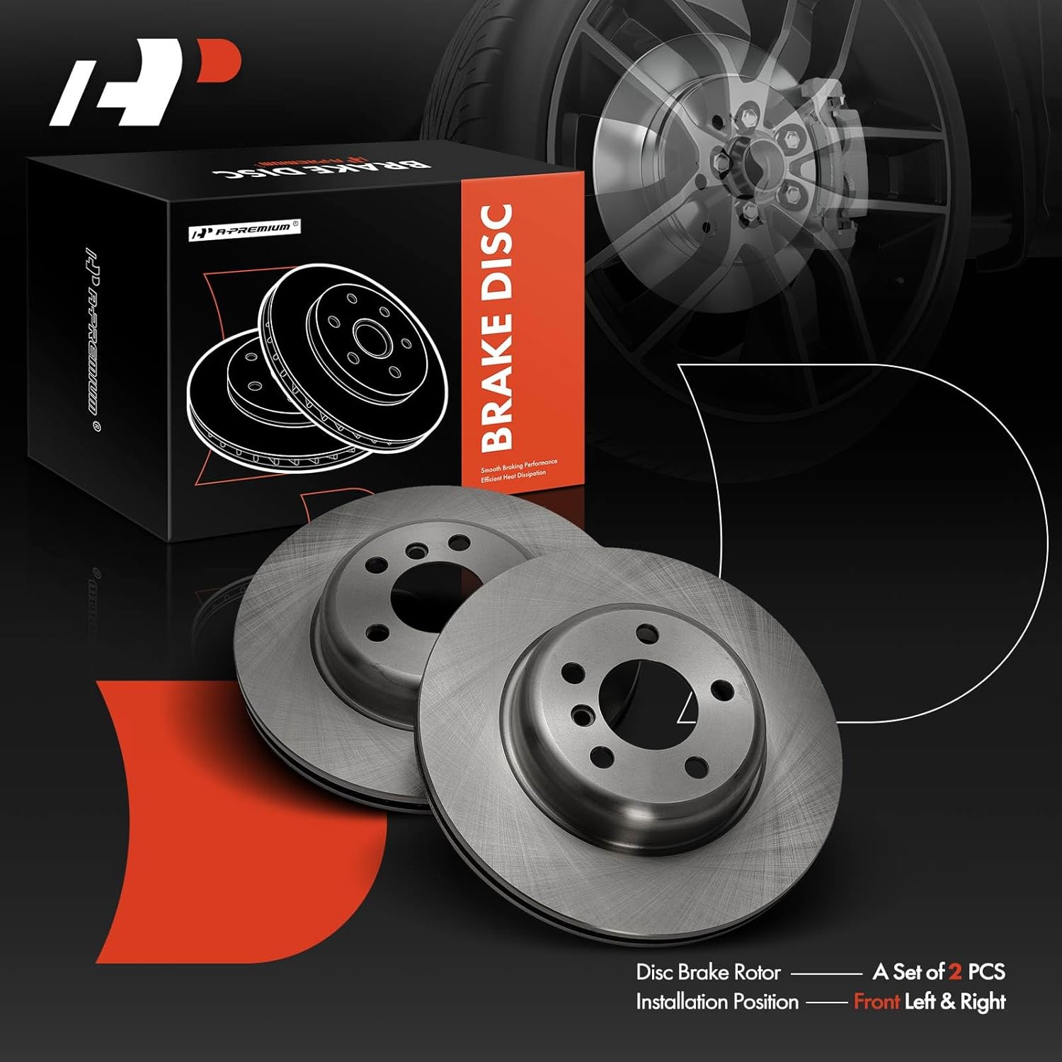 A-Premium 12.99 inch (330mm) Front Vented Disc Brake Rotors Compatible with Select BMW Models - F10 Series 528i 2011-2016, 528i xDrive 2012-2016, 2-PC Set