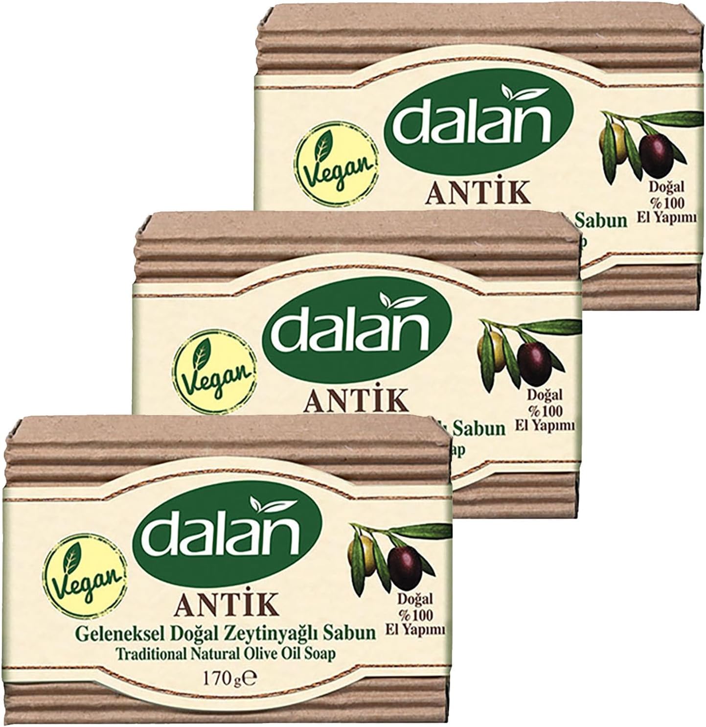 Antique Soap Bar | Vegan & Organic Olive Oil Soap Bar |%100 Natural Hand Made | Product of Turkey | 170gr each (Pack of 3)