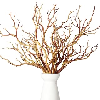 Geosar 13.8 Inch Light Brown Artificial Manzanita Antler Branches - 10pcs Faux Plastic Twigs for Vases, Weddings, Home & Holiday Centerpieces