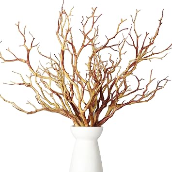 Geosar 13.8 Inch Small Manzanita Branches Plastic Faux Branches Artificial Antler Shaped Tree Branch Decorative Plant Twigs for Home Wedding Table Centerpiece Festival DecorsLight Brown,10 Pieces