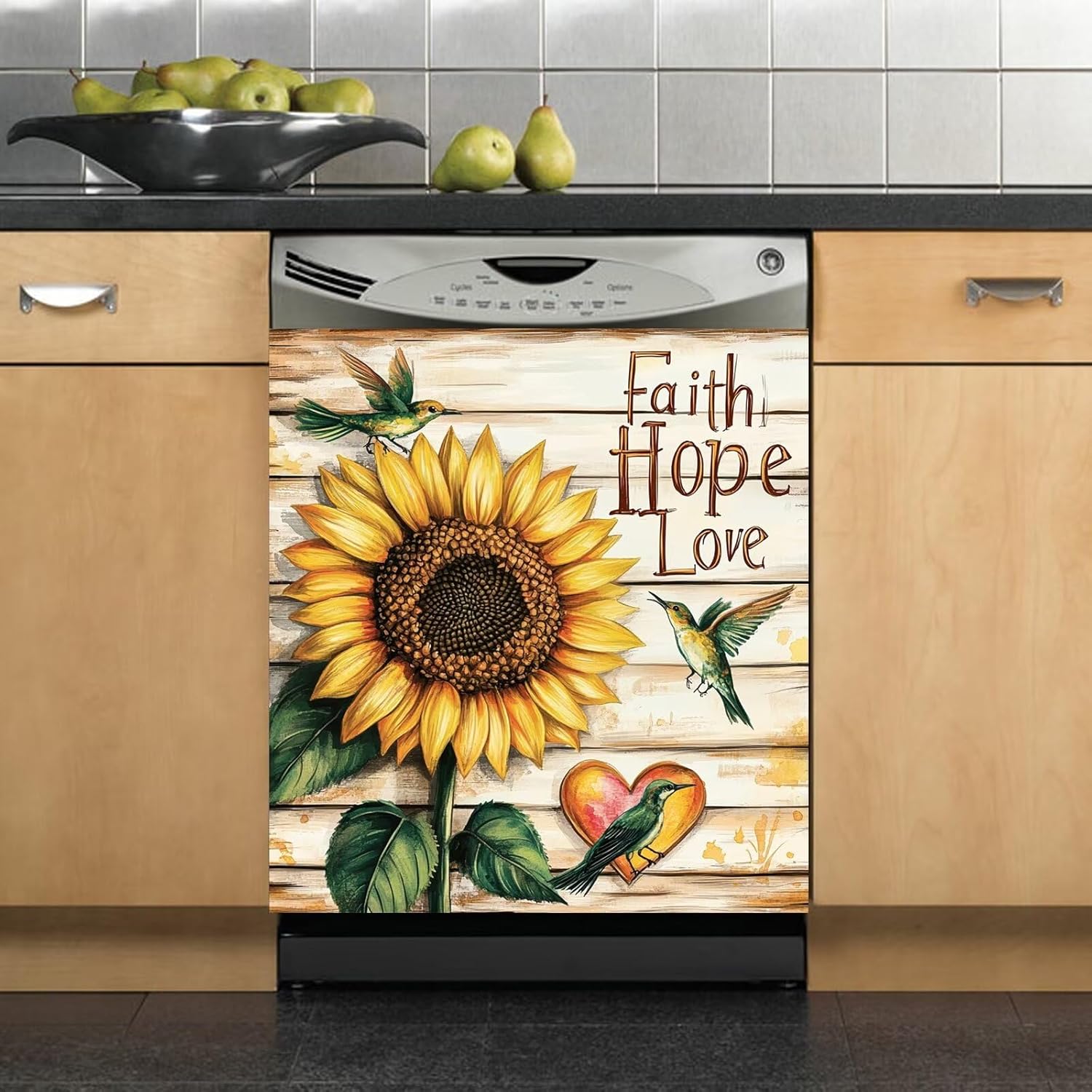 Farmhouse Sunflower Dishwasher Door Cover Sheet Magnetic, Faith Hope Love Vinyl Decal for Dishwasher, Fridge Magnet Cover Panels, Magnetic 23"x26"