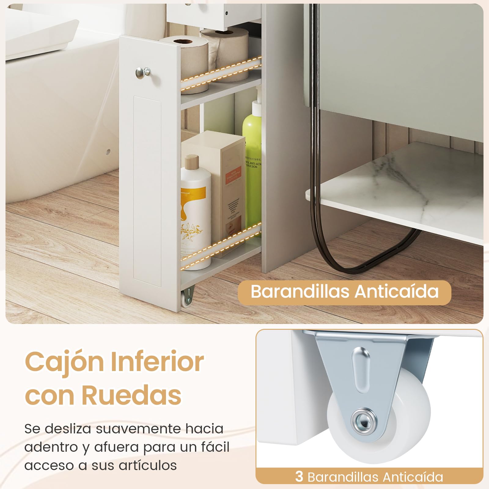 COSTWAY Armario Auxiliar de Baño, Gabinete Lateral Estrecho de 4 Niveles para Inodoro con Cajones Deslizantes, Organizador Delgado de Pie para Espacios Pequeños, 40 x 18 x 70 cm (Blanco)
