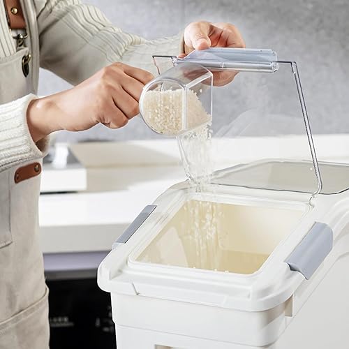 Miniatura 6 de HANAMYA Contenedor de almacenamiento de arroz de 10 litros  20 libras con taza medidora, sin BPA, para arroz  Grano  Alimento para mascotas  Harina,