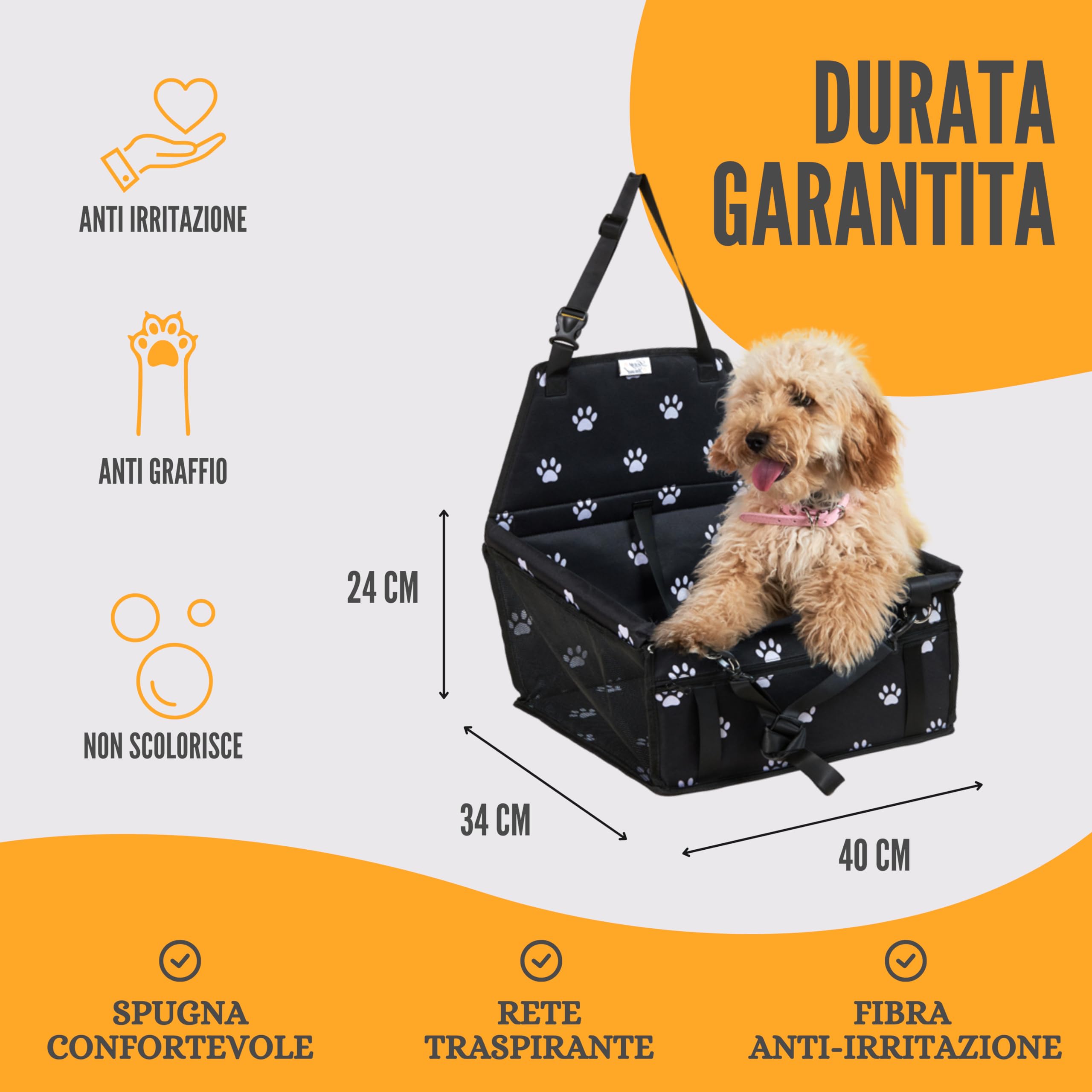 Seggiolino Auto Per Cani Piccoli E Medi - Trasportino Sicuro Con Guinzaglio Integrato, Fino A 10kg - Foto 3