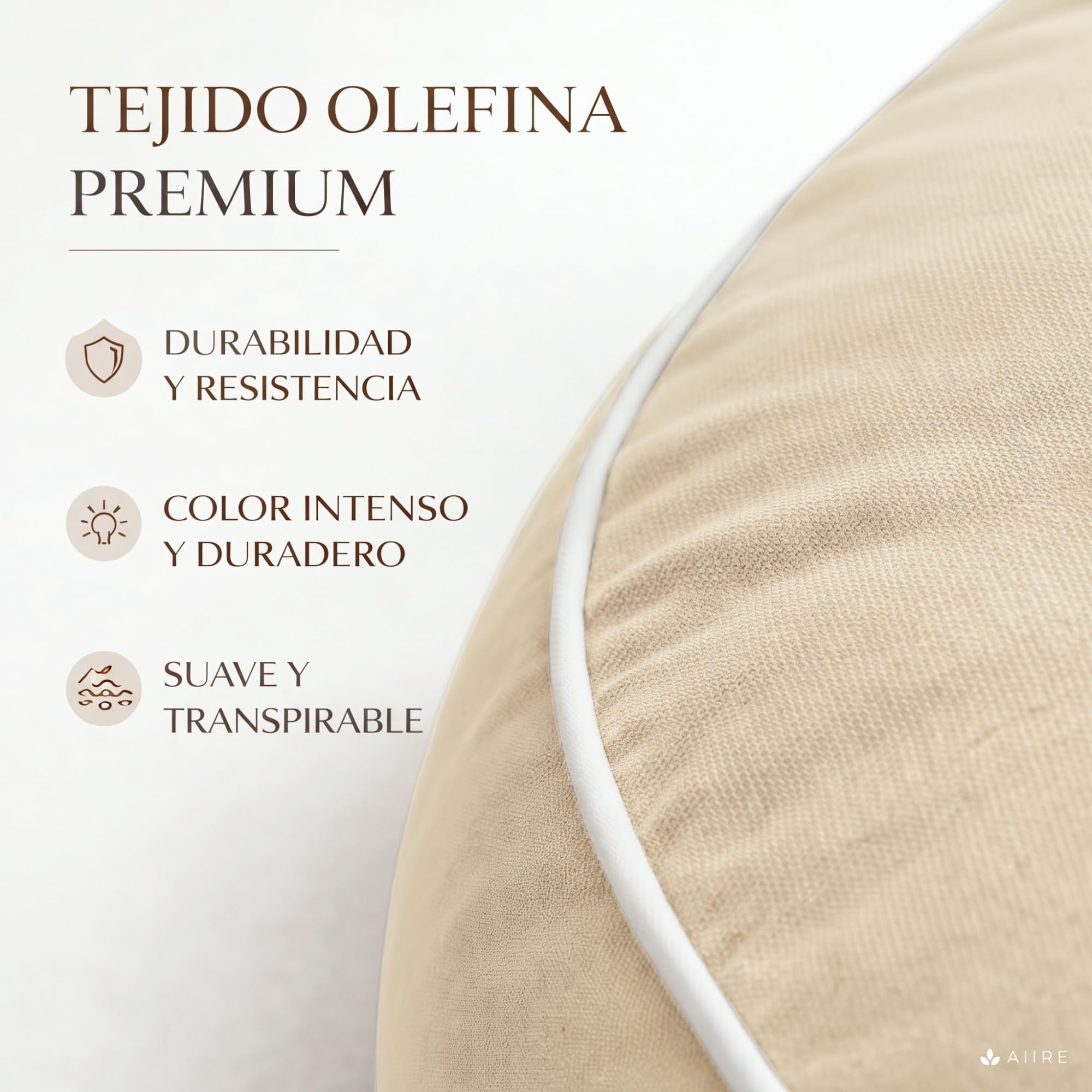 Aiire Puff Exterior Jardín en Olefina - Reposapies Puf con Relleno Incluido XXL de Diseño para Jardín,Terraza o Piscina - Reposa Pies Bean Bag Moderno - Taburete Sofa Beige [45x30]