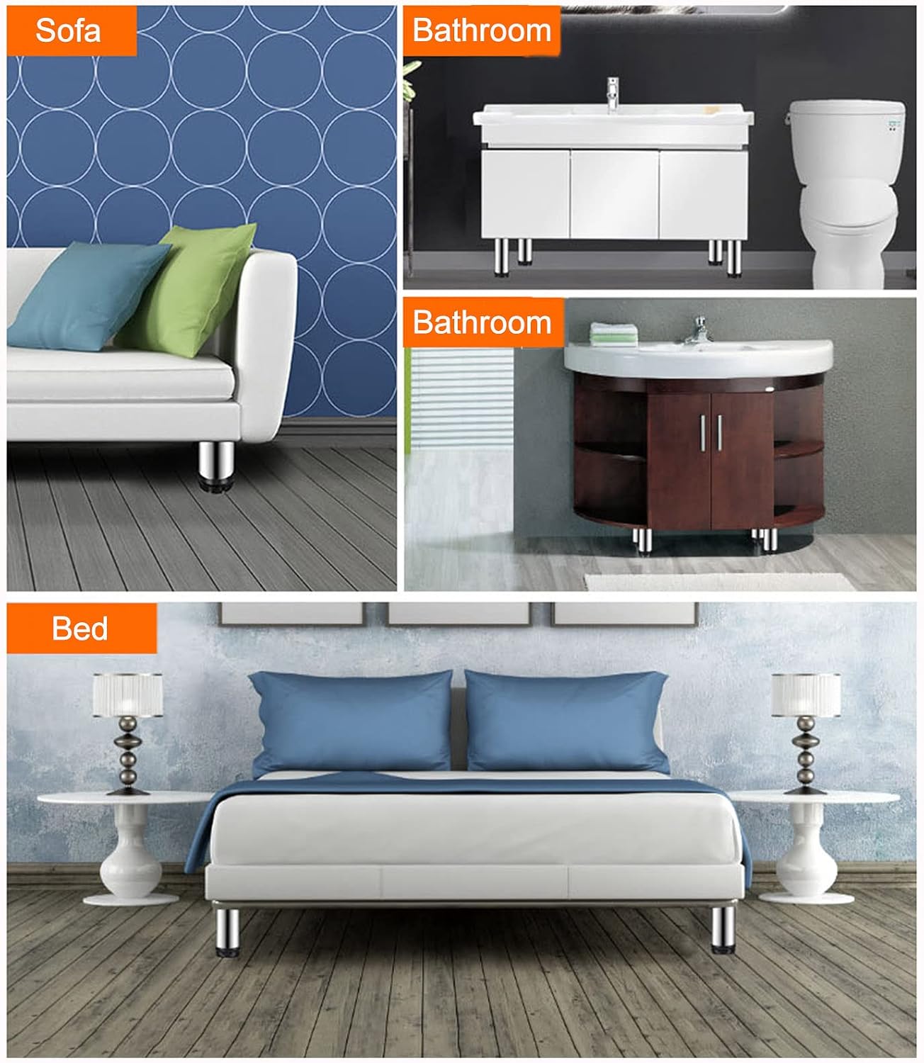 Stainless Steel Furniture Legs, 4 Pcs Table Legs Metal, Round Sofa Legs, Cabinet Legs, Desk Legs, DIY Replacement Furniture Feet, Height Adjustable, for Bathroom Kitchen,StainlessSteel-25cm/9.8in