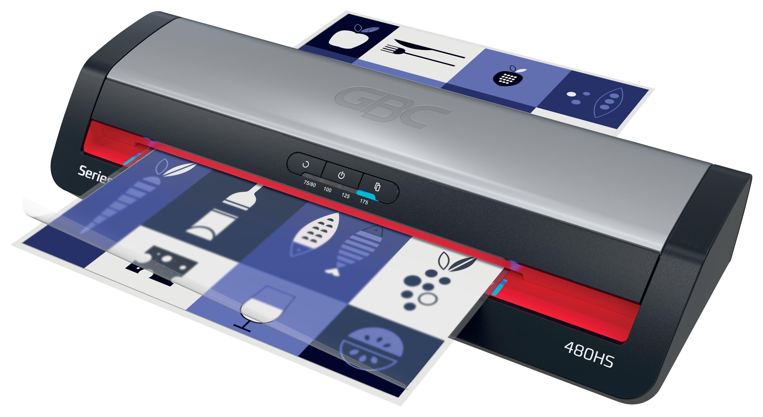 Plastificatrice A3 GBC 480HS piccoli uffici – Alta velocità, riscaldamento rapido in 1 minuto, 75-​175 micron, anti-​inceppamento, autospegnimento, con 5 buste di laminazione A4, Nero/​Rosso, 4410072EU