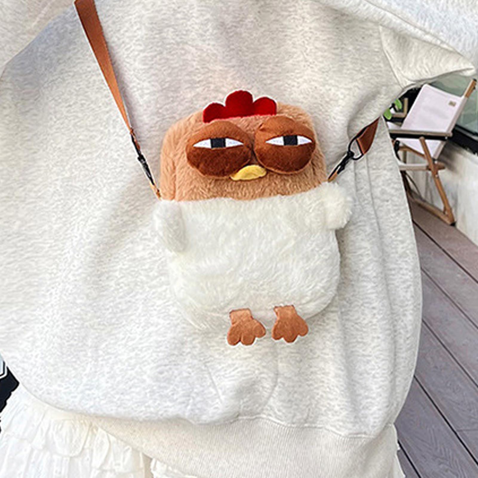 Chicken Shoulder Bag, Zipper Plush Animal Purse, Soft Stuffed Bag, Compact Cross-Body with Adjustable Strap, Ideal for Kids, Toddler, Boys, Girls, Travel, School, Playtime