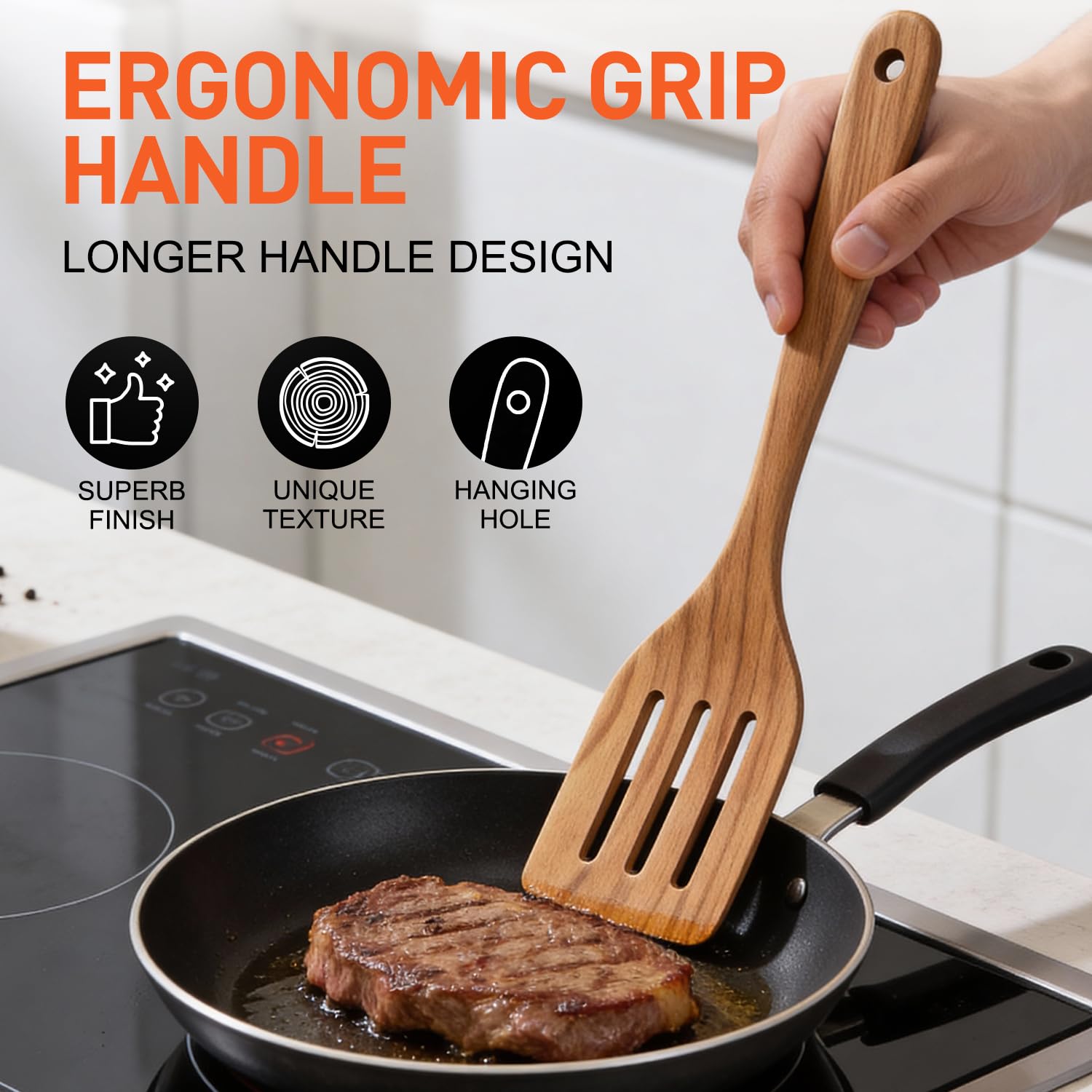 9 cucharas de madera para utensilios de cocina con soporte para utensilios, juego de utensilios de cocina de madera de teca, espátula plana de madera, cucharas de mezcla de cocina, cuchara de