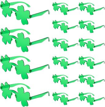 16 Pairs St.Patricks Day Irish Shamrock Sunglasses Bulk Green Four Leaf Clover Costume Party Glasses