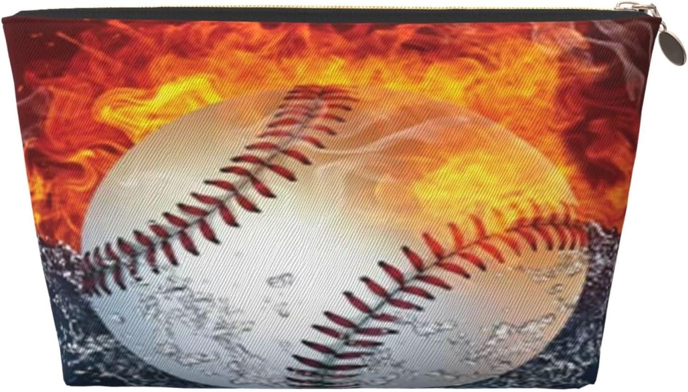 Water Fire Basketball Baseball Leather Makeup Bag For Women, Portable Travel Toiletry Bag,Cosmetic Bags, Toiletries, Aesthetic Accessories Storage Bag